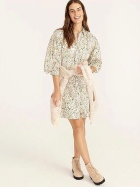 J. Crew Liberty London Cream Floral Long-Sleeve Button Front Dress